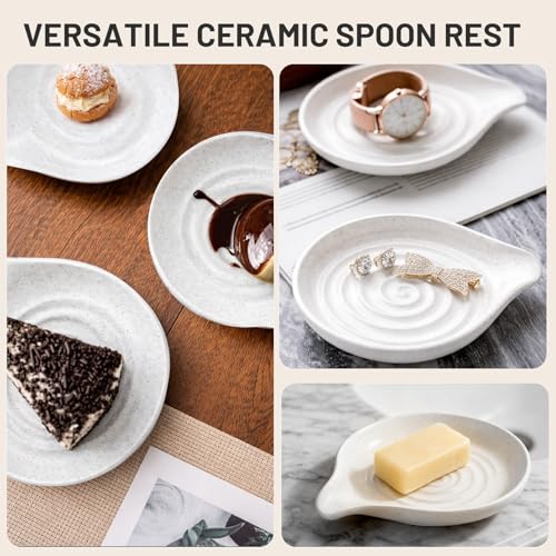 Image of Ceramic Rotating Utensil Holder with Spoon Rest for Kitchen Counter White