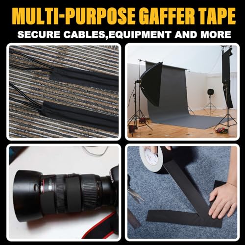 Image of GEYYANG Gaffers Tape 2 Inch x 30 Yards,4 Pack Professional Grade Black Gaffer Tape - Non-Reflective Easy Tear, Waterproof Matte Gaff Cloth Tape for Photography,Filming Backdrop,Stage Setup