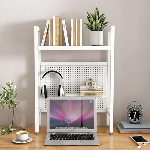 Scrivania in metallo per dormitorio a 2 ripiani con pannello forato salvaspazio da scrivania, libreria, scaffali per studenti universitari, lunghezza 55 x 68 cm
