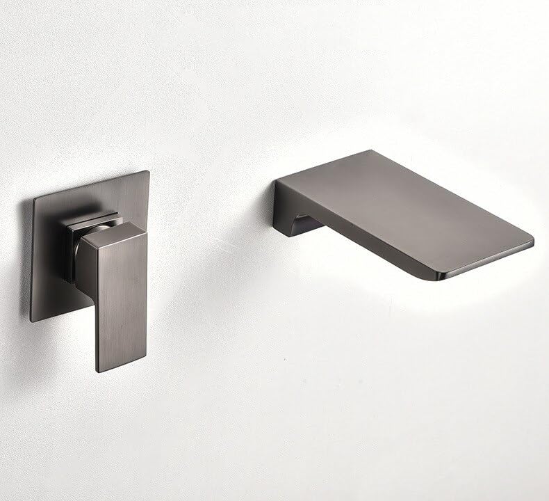 Robinet de lavabo mural gris brossé mitigeur cascade élégant en laiton