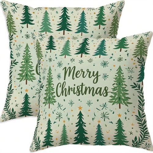 Housse coussin 80x80cm Noël vert double face étanche H301