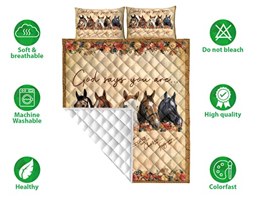 Horse God Say You Are Vintage Style Flower Quilt Blanket & Pillowcases, Quilts Bedding Set & Pillow Cover, King Queen Double Twin Throw Full Size Bedspread Bed Sets #TOP1