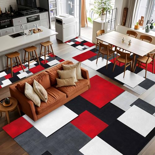 Tapete rectangular 4x6ft abstracto rojo negro blanco gris miniatura 5