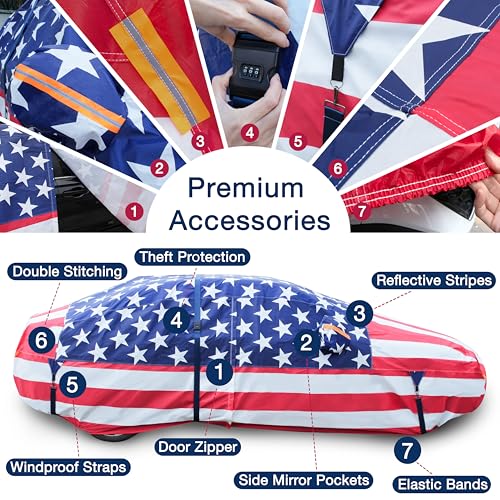 Image of Joon U.S. Flag Sedan Car Cover Waterproof All Weather - Car Covers for Automobiles - Car Covers Waterproof Car Cover (A4 - See Size Chart)