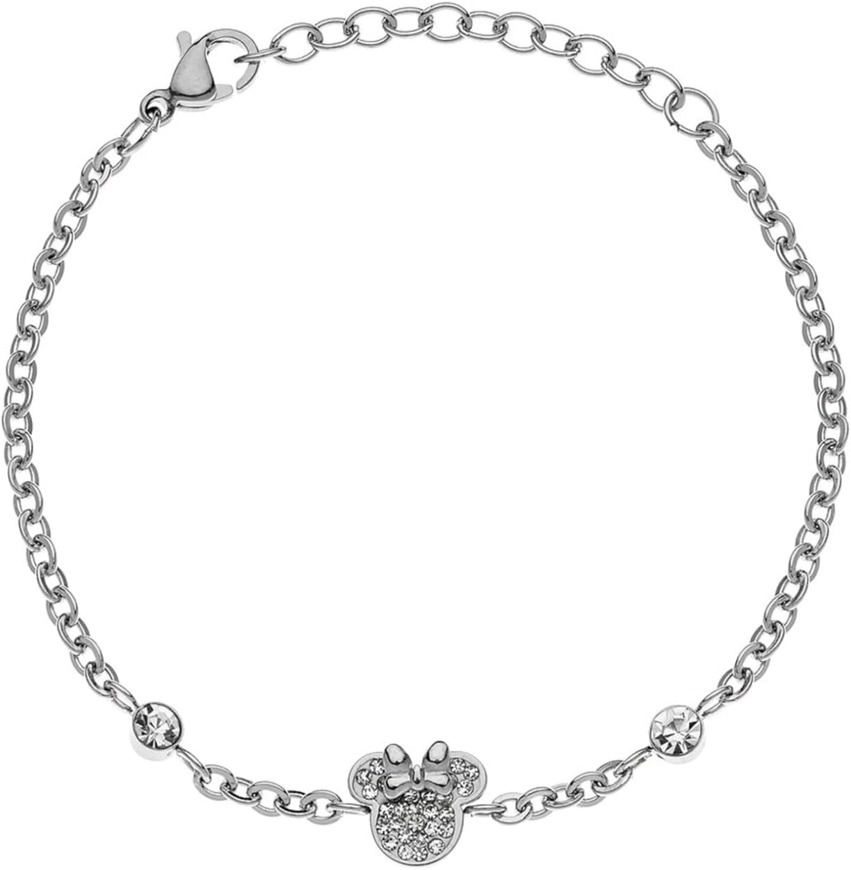 Disney Pulsera Minnie Mouse, Acero Inoxidable y Circonitas para Niñas, Largo 13-18 cm