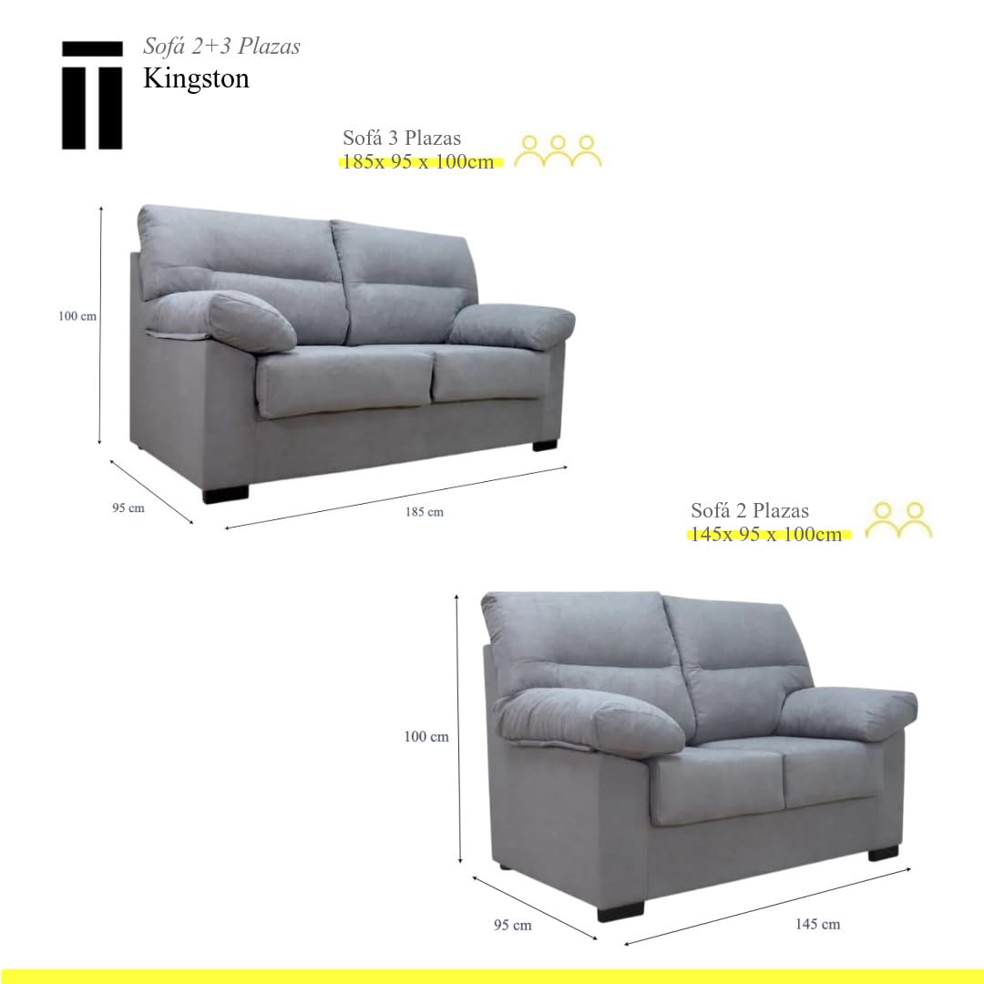 SHIITO | Modelo Kingston - Set con Sofá de 3 Plazas + Sofá de 2 Plazas | Comodidad y Relajación Superior | Color Gris Marengo