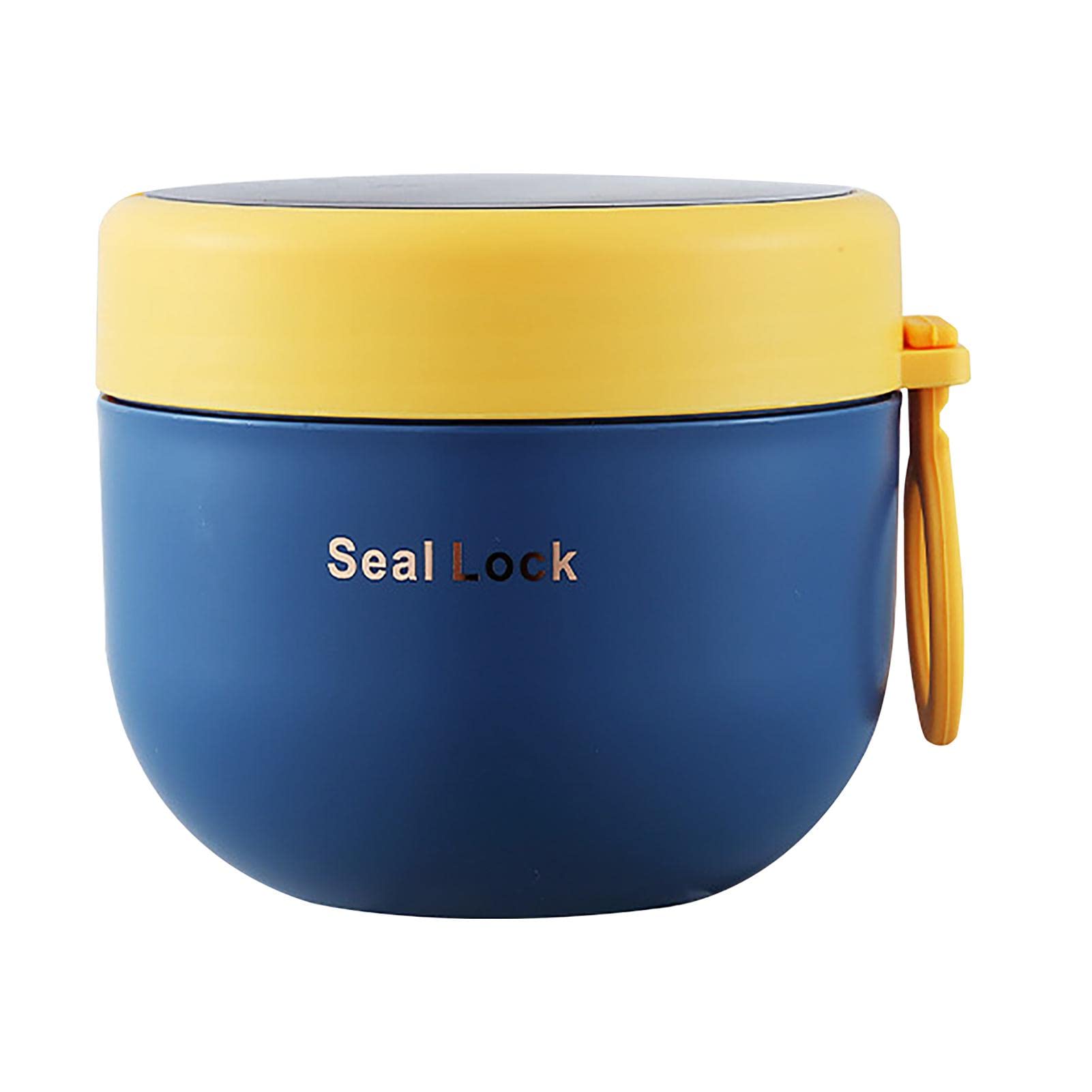 QOTSTEOS Insulated Lunch Box, 600ml Round Metal Stainless Steel Hot Food Bento Boxes, Portable Soup Salad Porridge Thermal Food Flask Jar, for Office School Soup Porridge Salad Sandwich Picnic(Blue)