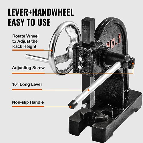Image of VEVOR Arbor Press, 1 Ton Manual Arbor Press with Handwheel, 5.9 inch Maximum Height, Cast Iron Heavy-duty Manual Desktop Arbor Press, Precision Hand Press for Stamping, Bending, Stretching, Forming
