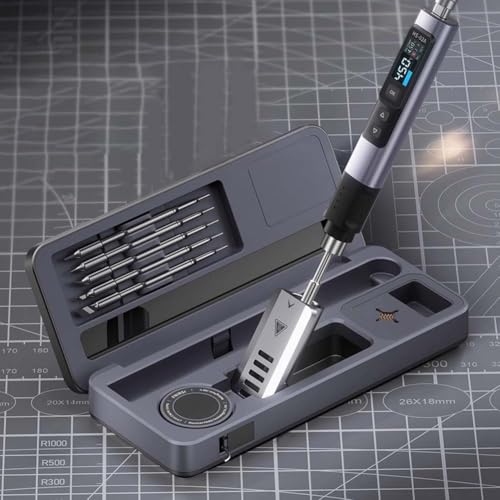 Kit de soldador eléctrico inteligente HS-02 con caja de almacenamiento, banco de trabajo móvil, carcasa de aleación de aluminio CNC, control de temperatura de 100 W, fuente de alimentación PD QC CC