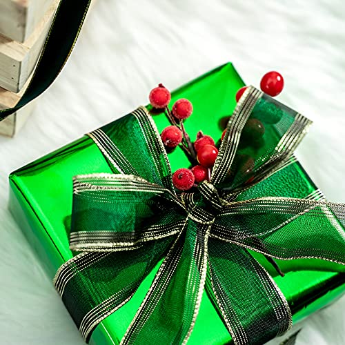 Image of RUSPEPA Green Metallic Wrapping Paper - Solid Color Paper Perfect for Wedding, Birthday, Christmas, Baby Shower - 17 Inches X 32.8 Feet