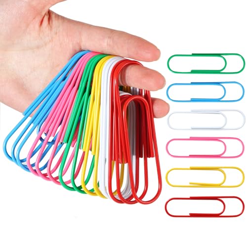 Pack de 48 clips XXL de 100 mm en 6 colores llamativos, pinzas de metal inoxidable con agarre, pintura ambiental y agarre extra (ideal para carpetas, presentaciones, proyectos de manualidades)