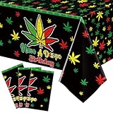 Mindsoft 3 Pcs Weed Themed Party Table Cloth Waterproof Table Cover Plastic Disposable Weed Party Tablecloth Birthday Rectangle Tablecover for Adults Birthday Supplies