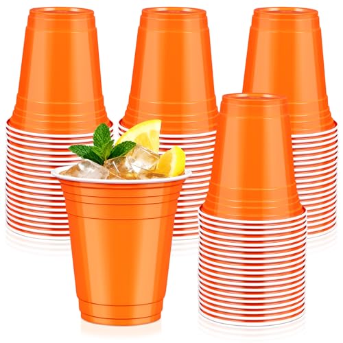 LIKAJON 50 Orange Plastic Cups 12 oz Disposable Cups Drinking Thanksgiving Cups for Birthday Party Graduation Wedding Bridal & Baby Shower Picnic BBQ