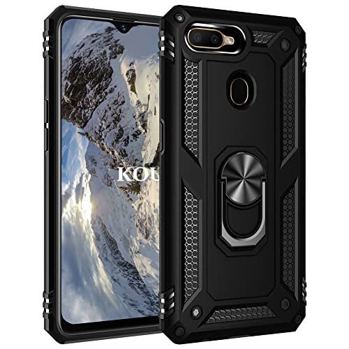 KOUYI Funda para OPPO A12/A7/A5S, Armor Militar Carcasa con 360 Anillo iman Soporte Hard PC y Silicona TPU Bumper antigolpes Fundas Carcasas Case con Kickstand para OPPO A12/A7/A5S (Negro)