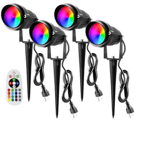 Image of Christmas Decorative RGB 12W Landscape Lights with Remote Control - Waterproof for Yard, Garden Path (4Pack)