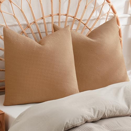 PHF Cotton Waffle Euro Shams 26" x 26", Standstone, No Insert