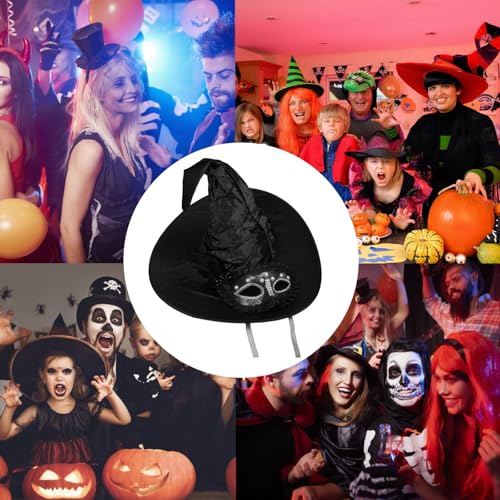 Halloween Witch Cosplay Set 2 Pcs, Witch Hat, Masquerade Mask - Adult Costume Accessories for Halloween Parties