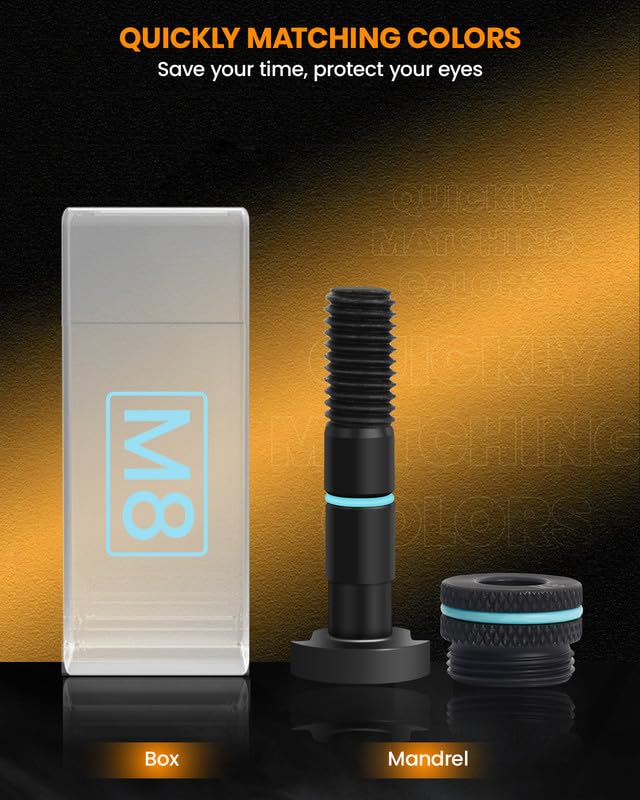 Image showing a color-coded M8 mandrel and its matching storage box