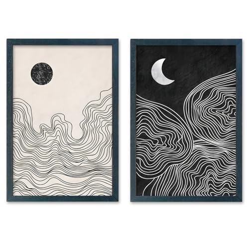 SRSZHIYUE Minimalist Black and White Sun Moon Abstract Sign Boho