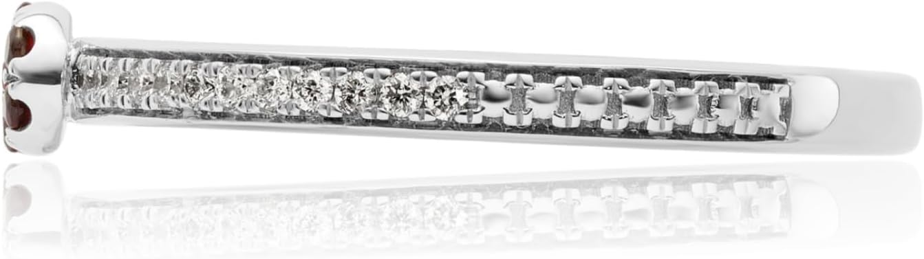 IceCarats 14K Solid White Gold 0.08 carat Red Garnet Diamond Stackable Ring 2mm Slim Band Round Cut, Natural, Prong Set