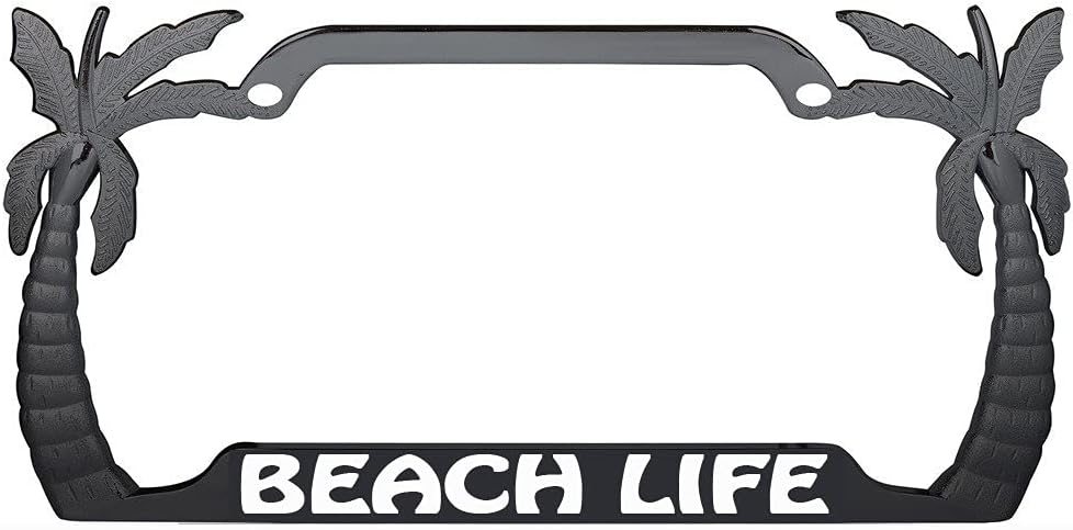 Beach Life License Plate Frame Holder Bracket for All US/CAN Vehicles | Made in The USA | Great Gift(A - Chrome/Black)