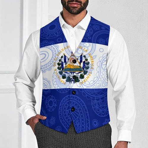 El Sal-vador Flag Paisley Pattern Novelty Men's Suit Vest Casual Formal Dress Vests Business Waistcoat2