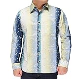 [衣櫻] ころもざくら 和柄 長袖シャツ 日本製 金紛小花 グラデーション エンボス素材 レギュラー シャツ MADE IN JAPAN SA-1444 ブルー-L