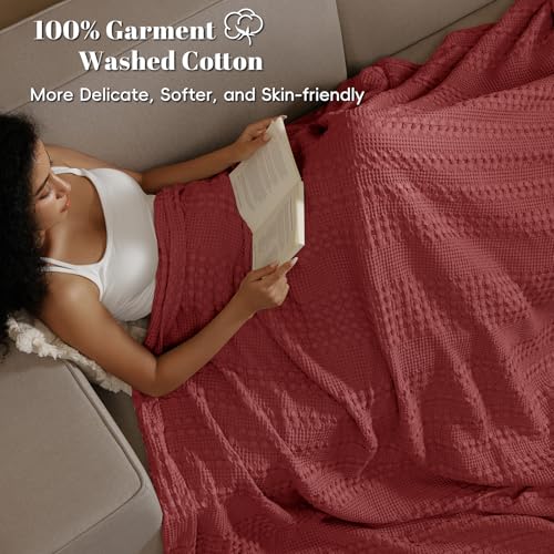 Image of PHF 100% Cotton Waffle Blanket Twin Size for College Dorm, Lightweight Breathable and Soft for Summer, Luxury Aesthetic Waffle Weave Blanket for Bed & Gifts for Women, 66 inchx90 inch, Wine Red