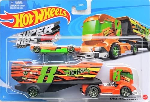 Image of Hot Wheels Big Rig Heat Super Rigs Transporter Vehicle with One Car 1:64 Scale, Gift for Collectors & Kids Ages 3 Years Old & Up
