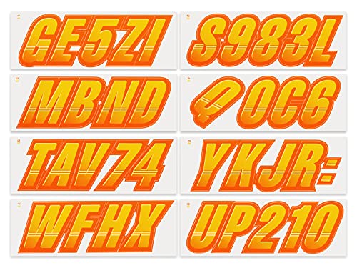 Image of STIFFIE Techtron Yellow /Orange 3 inch Boat & PWC Registration Decals • Numbers Letters Stickers