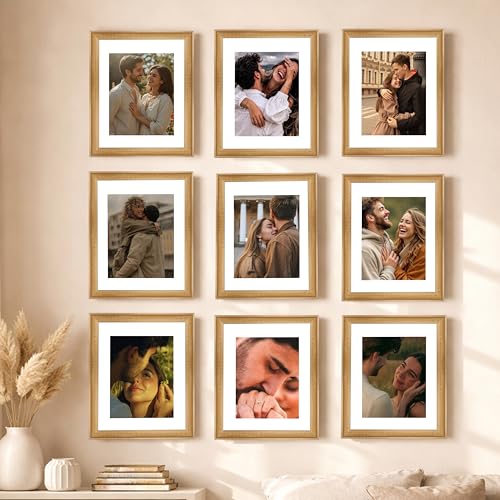 Image of Art Street Wooden Photo Frame for living room, Aesthetic Cave Design Photo Frames for Photograph, Art Work, Certificates Set of 9 (8x10 Inch, Wood Brown)