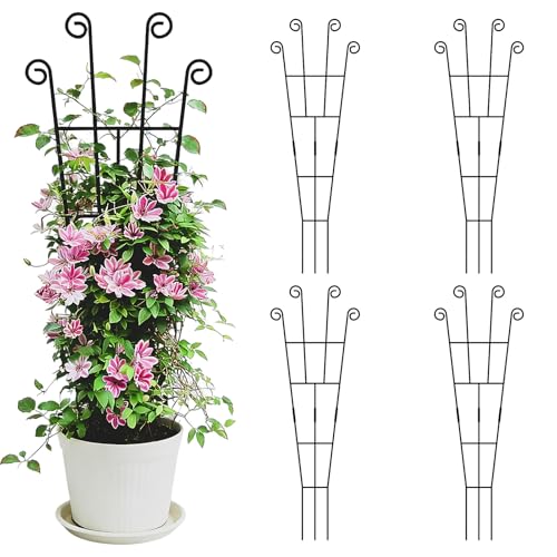 WELDUN 4er Rankgitter 95CM für Kletterpflanzen, Metall Rankhilfe Zimmerpflanzen, Pflanzentrellis Gartentrellis Innen- und Außenbereich für Gemüse, Rosen und Blumen