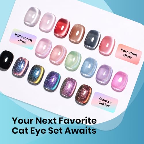 Image of Beetles Moonlit Mist Cat Eye Gel Nail Polish Set, 6 Colors Blue Cat Eye