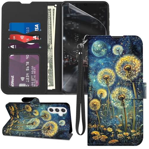 GYSYZJDH for Samsung Galaxy S23 FE Case Wallet, Stand PU Leather Flip Folio Cover with Card Holder, Full-Body Protection Phone Case for Galaxy S23 FE, Dandelion Flowers