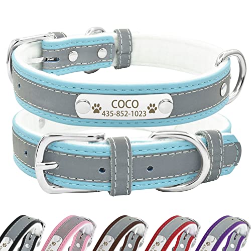 Senristar Personalized Reflective Leather Dog Collar With Warm Lining,Custom Dog Collar With Name Plate Engraved For Small Medium Large Dogs & Cats #TOP3
