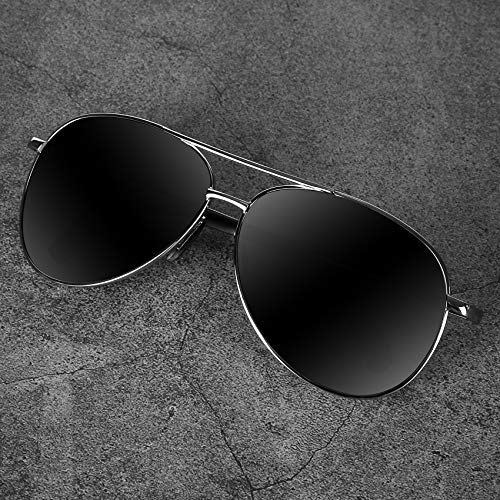 mxnx Aviator Sunglasses for Men Polarized Women UV Protection Lightweight Driving Fishing Sports Unisex glasses MX208 Silver Frame Black Lens