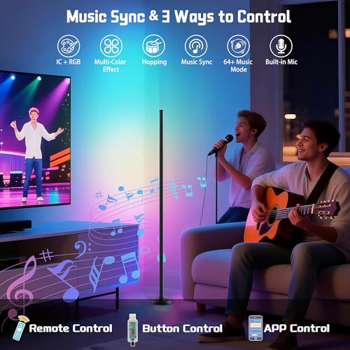 Image of NBBUFF Led Corner Floor Lamp USB Powered with App & Remote Control, Color Changing Led Lamp Music Sync IC+RGBW, Timer, 64+ Music Modes, Standing Lamps for Living Room Lamp Bedroom Gaming Room, 1 Pack