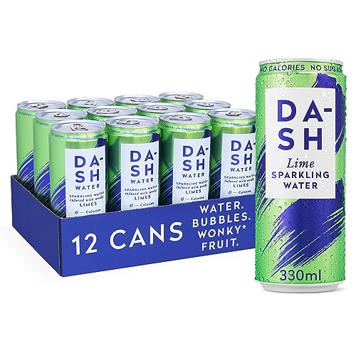 Dash Water Lima – 12 x agua de manantial con gas sabor a lima, sin azúcar, sin edulcorante, sin calorías, infundida con fruta onky (12 latas de 330 ml)