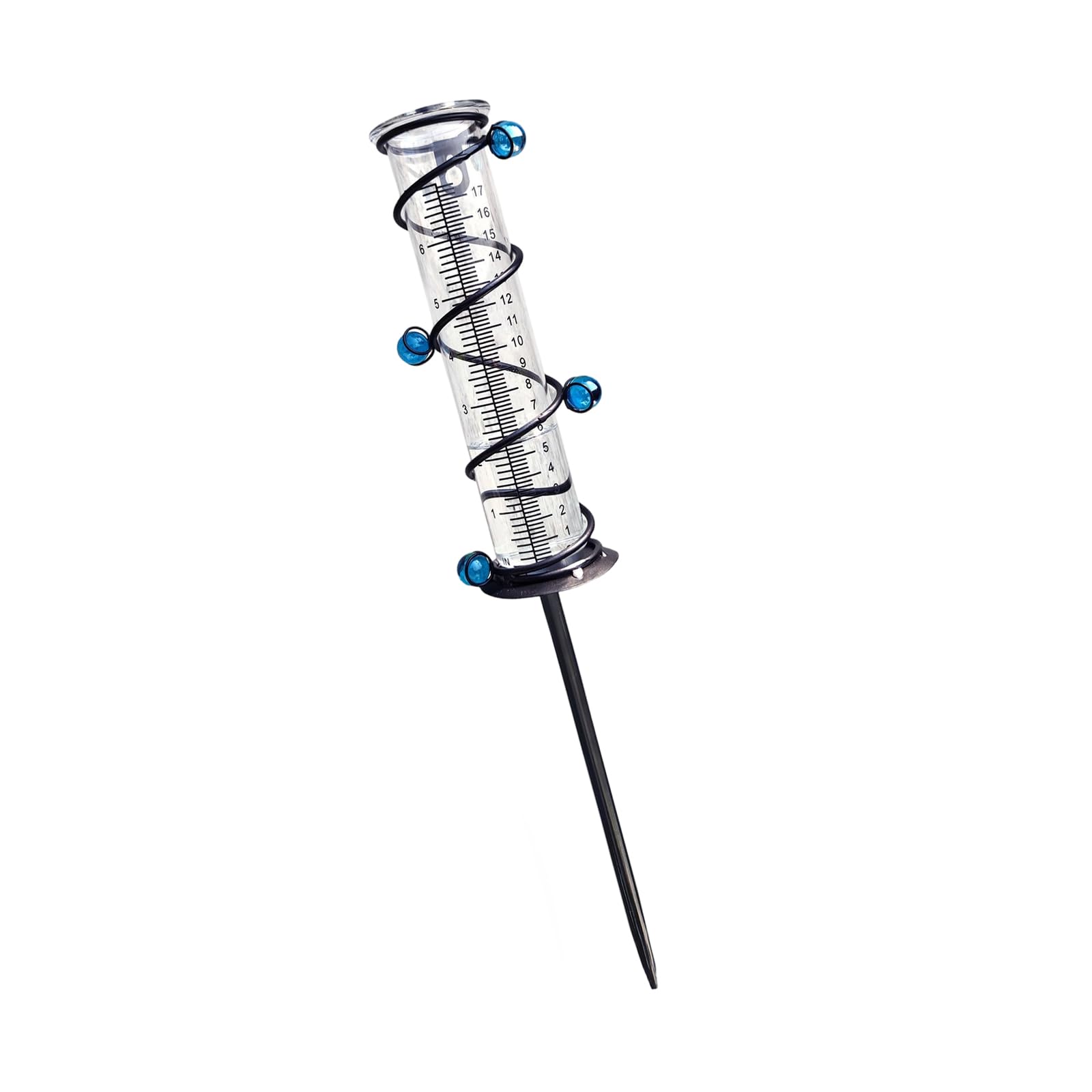 Metal frame rain gauge with scale markings for weather stations meter in patio yard and backyard