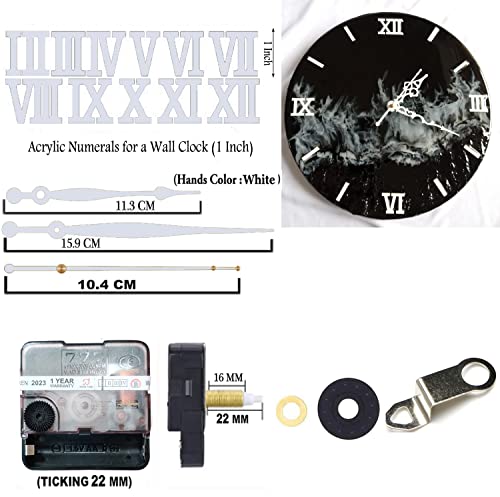 Image of 12 Pcs Arabic Mirrored Acrylic Numerals Movement Machine 22mm for Wood Resin Marble Clock Fancy Needles Pack 1 (White D1)