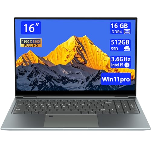 Image of Laptop 16-inch 16GB RAM 512GB SSD,Core i5 up to 3.6GHz,1920X1200 FHD IPS Display, Windows11 Metal Laptop Computer with Fingerprint Reader & Backlit Keyboard, WiFi, HDMI, Type-C, USB 3.0,Bluetooth 4.2