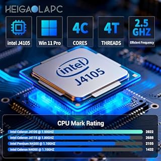 HEIGAOLAPC Mini PC Stick Windows 11 Pro, ordinateur PC Stick HDMI 4K, ordinateur portable sans ventilateur avec Intel J4105, 2,5 GHz, 8 Go, 128 Go, ultra petit ordinateur de bureau pour la maison et