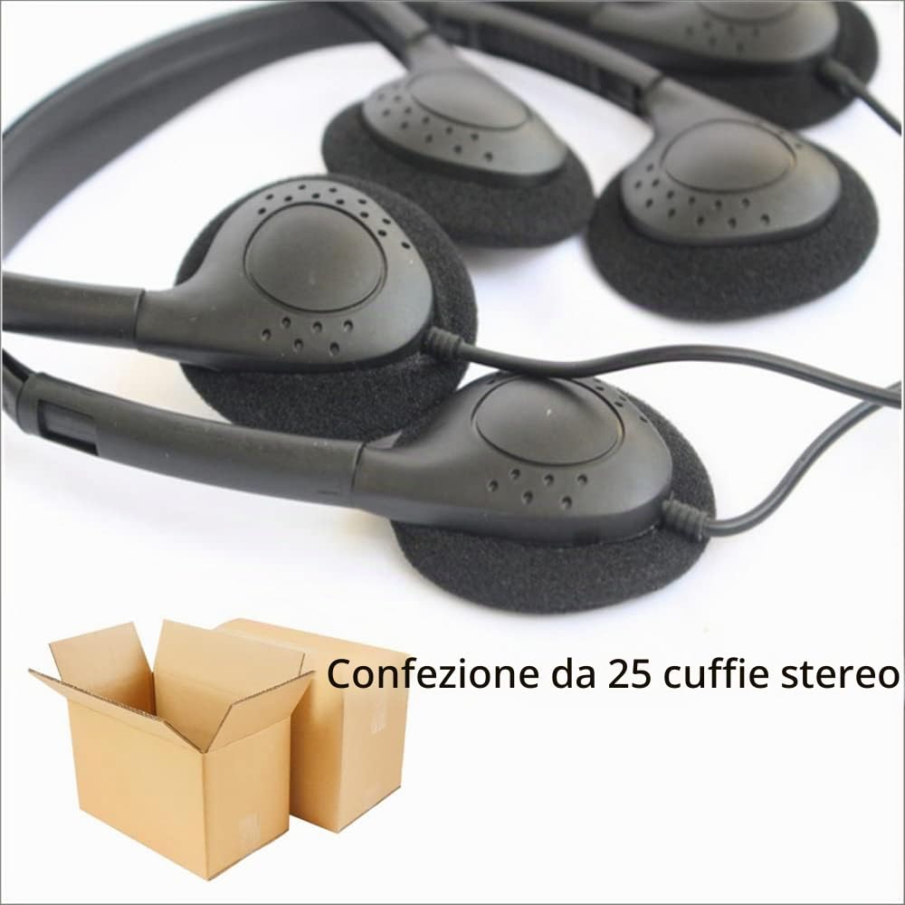 25 Pack cuffie da classe Cuffie a basso costo auricolari monouso auricolari per bambini, scuole, biblioteche, musei, hotel, ospedali, palestra