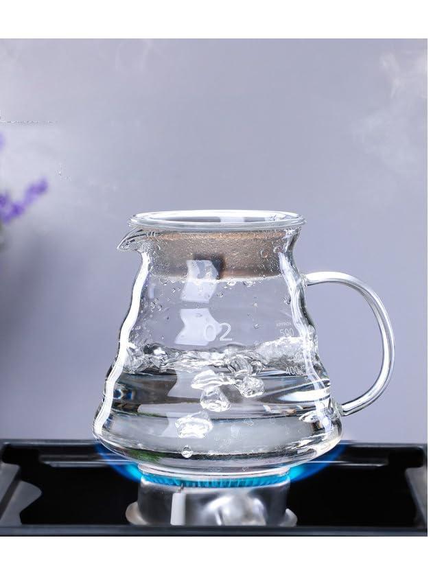 Image of Coffee Glass Server Pot with Lid - 600ml Capacity (02 Size) Heat Resistant Carafe for Pour Over Coffee Maker