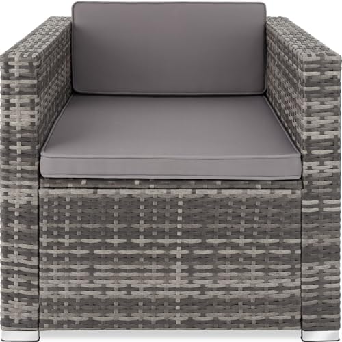 TecTake® Cosy Rattan Garden Armchair, UVResistant PolyRattan, Steel