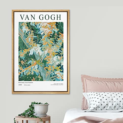 Signleader Framed Canvas Print Wall Art Van Gogh Blossoming Acacia Branches Floral Plants Illustrations Expressionism Chic Relax/Calm Multicolor Ultra For Living Room, Bedroom, Office - 16"X24" Natural #TOP2