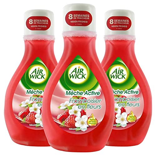 AIRWICK Lot de 3 Désodorisants Mèche Active Framboisier Flacon de 375 ml