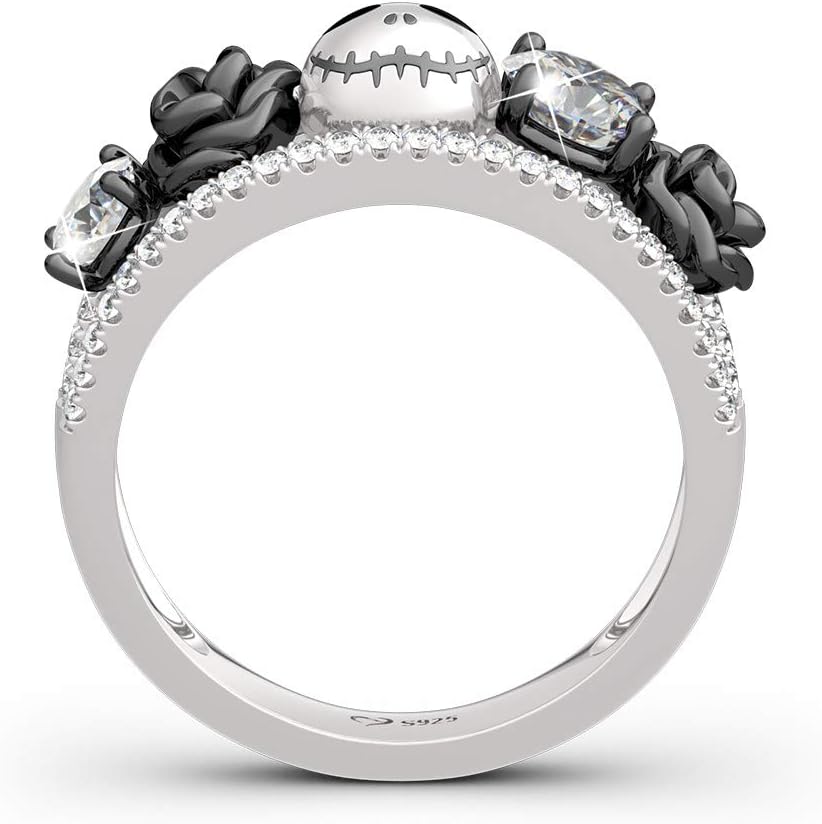 Jeulia 1.76 ct Skull Wedding Band 925 Sterling Silver Diamond Eternity Rings Rose Flower Engagement Rings Anniversary Promise Romantic Jewelry Gift - Image 8