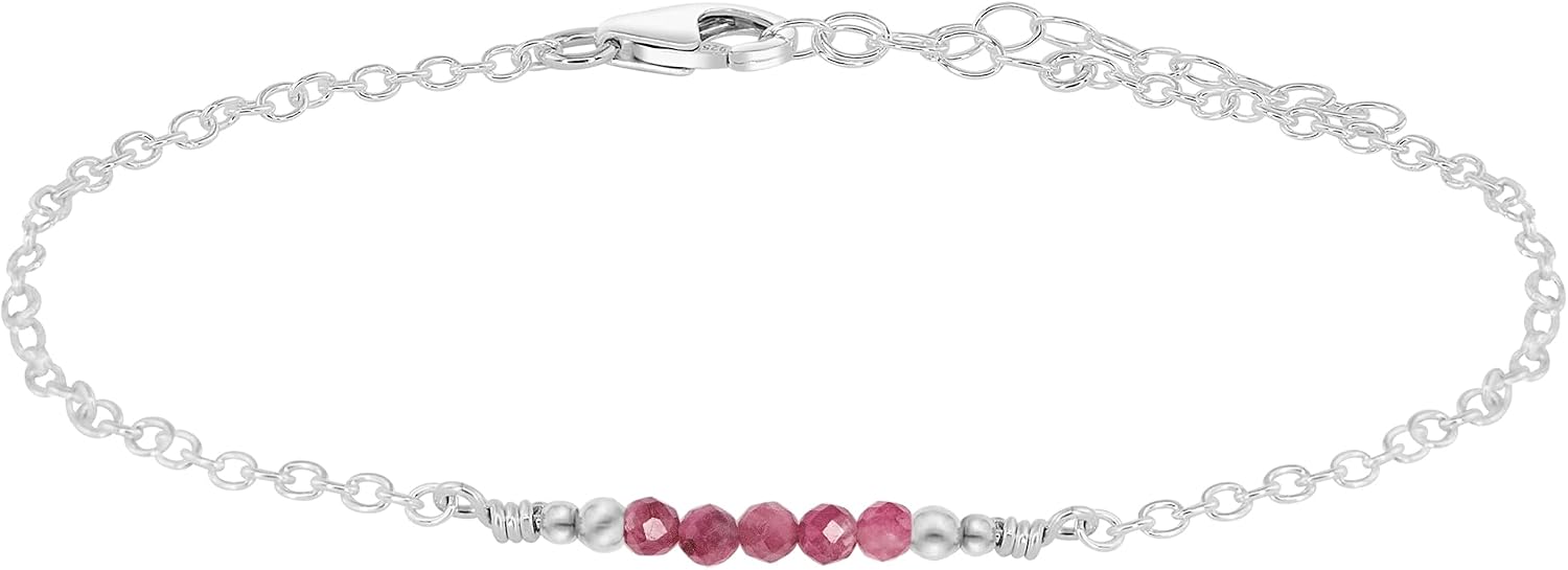 Luna Tide Pink Tourmaline Faceted Bead Bar Anklet in Sterling Silver