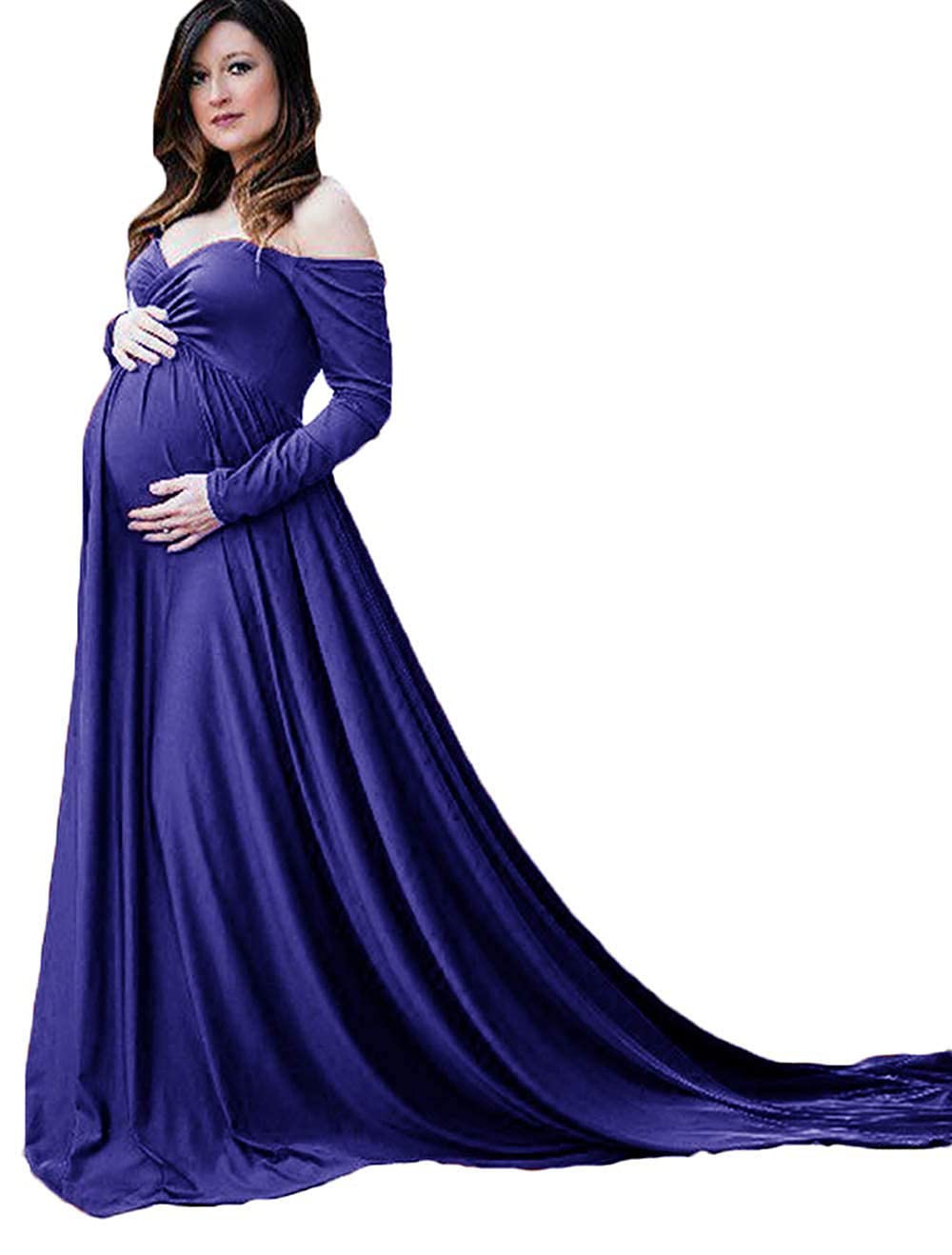 Nidddiv Ropa de maternidad invierno elegante mujer maternidad hombros descubiertos de manga larga fotografía vestido de embarazada vestido de princesa sólido vestido de fotos accesorios vestido camisa